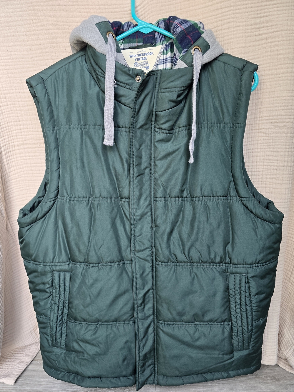 Weatherproof Men’s Forest Green Quilted Hooded Puffer Vest Size Large